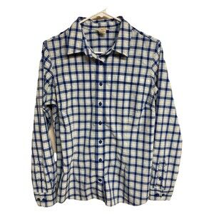 Women's Duluth Trading DuluthFlex No Fly Zone Shirt Long Sleeve Plaid Blue Sz M